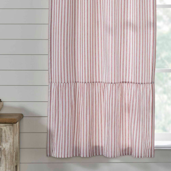 Timeless Ticking Red Ruffled Short Panel Set of 2 63Lx36W