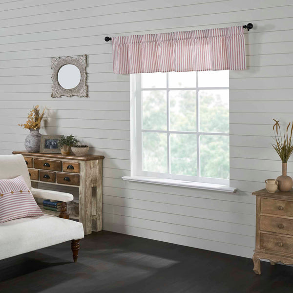 Timeless Ticking Red Ruffled Valance 16Lx72W