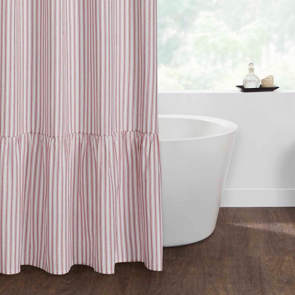 Timeless Ticking Red Ruffled Shower Curtain 72Lx72W