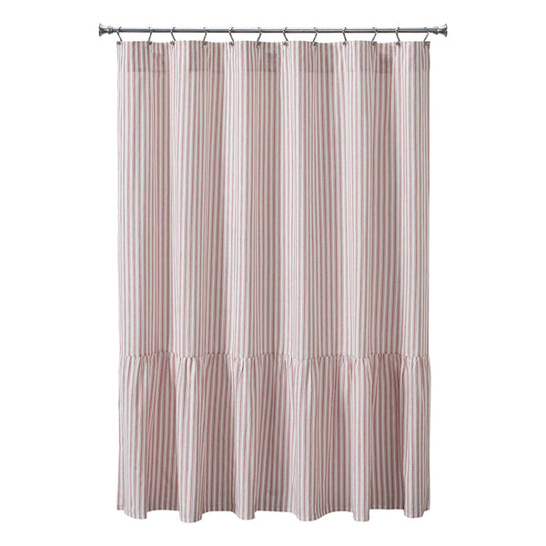 Timeless Ticking Red Ruffled Shower Curtain 72Lx72W