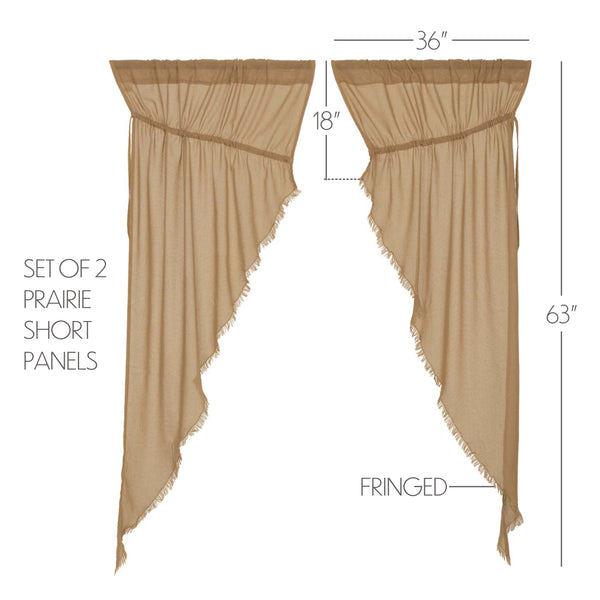 Tobacco Cloth Khaki Prairie Short Panel Curtain Fringed Set of 2 63x36x18