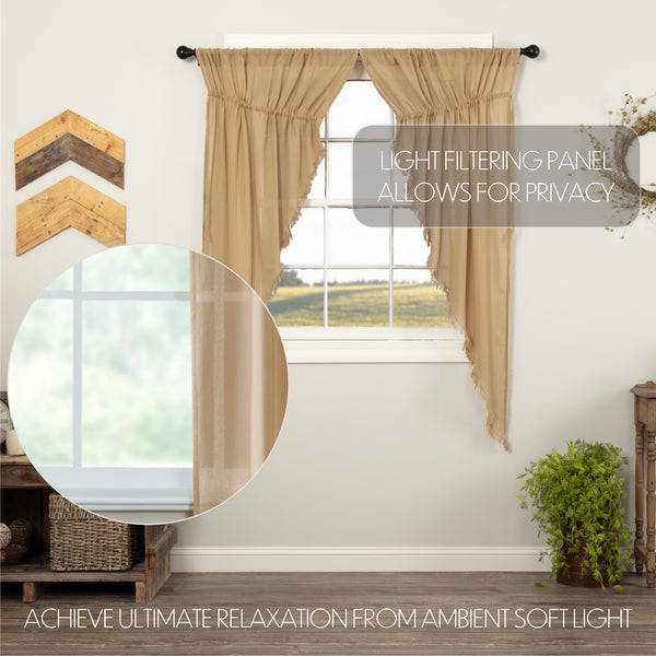 Tobacco Cloth Khaki Prairie Short Panel Curtain Fringed Set of 2 63x36x18