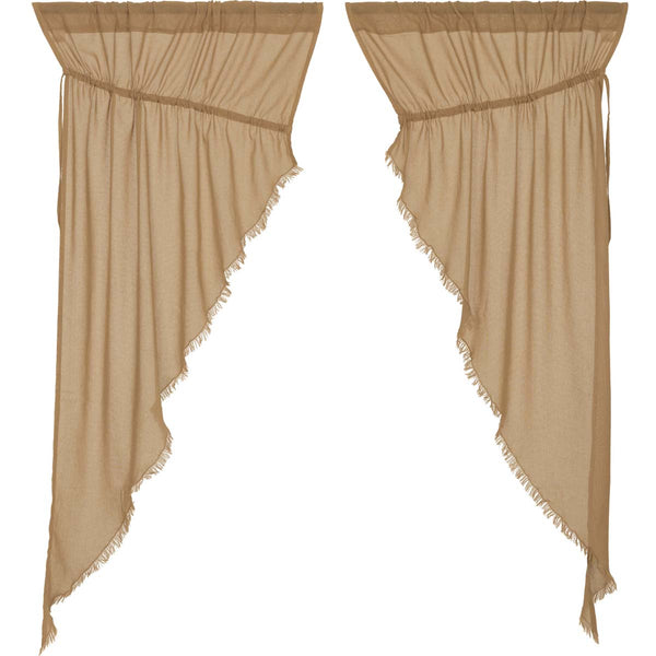 Tobacco Cloth Khaki Prairie Short Panel Curtain Fringed Set of 2 63x36x18