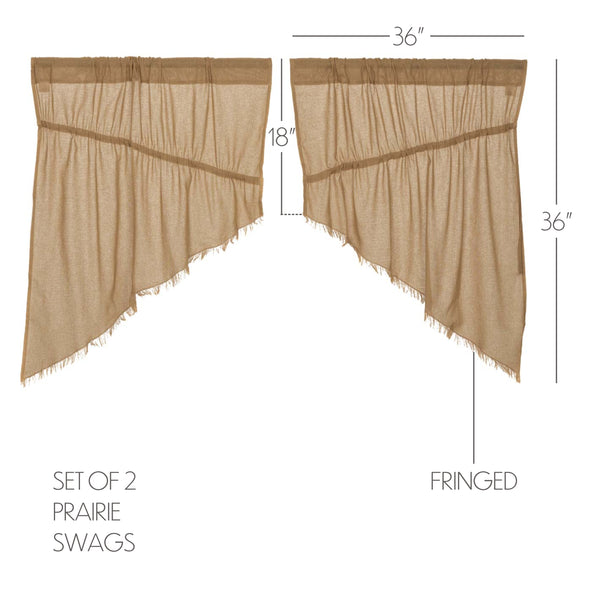 Tobacco Cloth Khaki Prairie Swag Fringed Set of 2 36x36x18