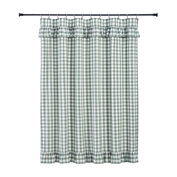 Annie Buffalo Green Check Ruffled Shower Curtain 72x72