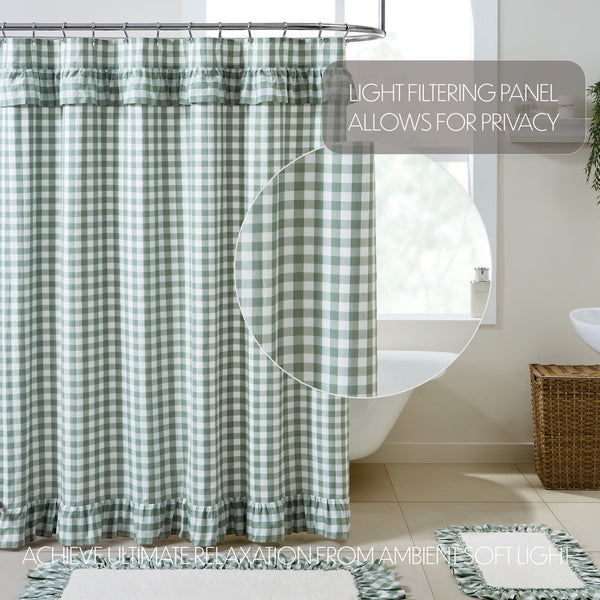 Annie Buffalo Green Check Ruffled Shower Curtain 72x72