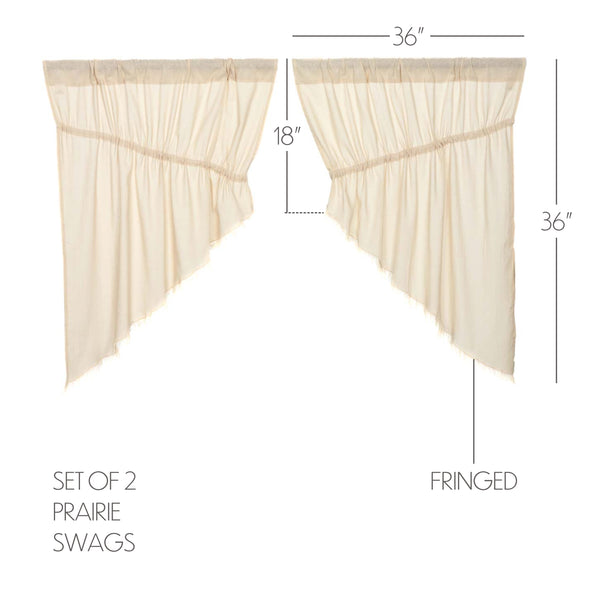 Tobacco Cloth Natural Prairie Swag Fringed Set of 2 36x36x18
