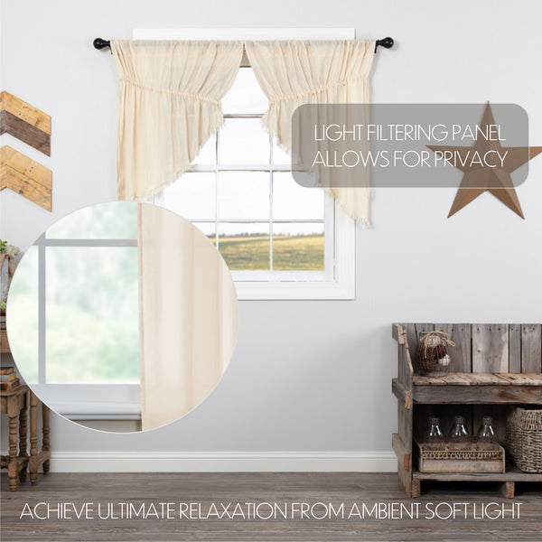 Tobacco Cloth Natural Prairie Swag Fringed Set of 2 36x36x18