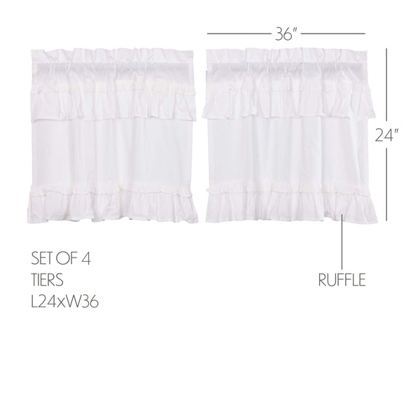 Muslin Ruffled Bleached White Tier Set of 4 L24xW36