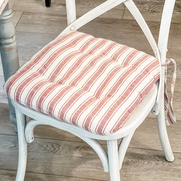 Market Place Red Ticking Stripe Chair Pad 16Lx16W