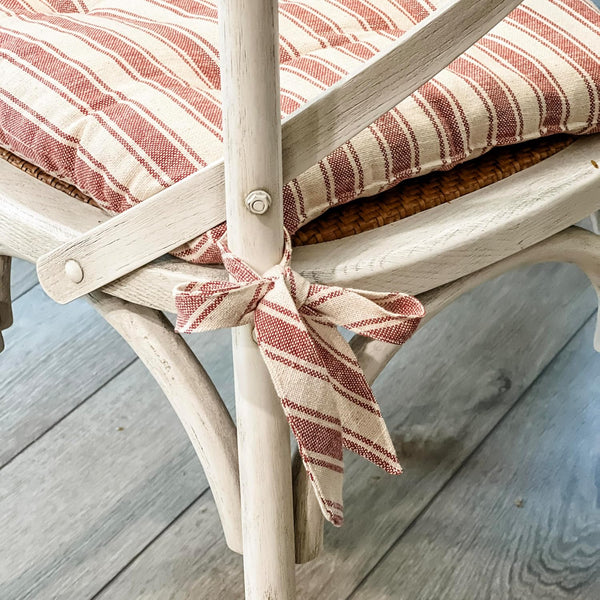 Market Place Red Ticking Stripe Chair Pad 16Lx16W