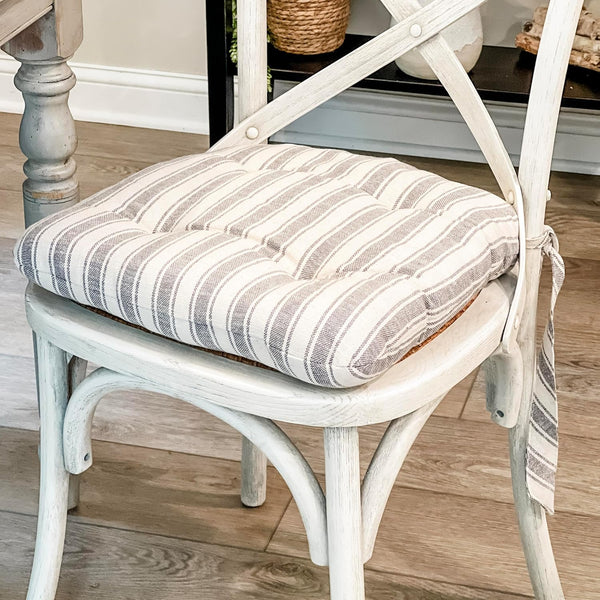 Market Place Gray Ticking Stripe Chair Pad 16Lx16W