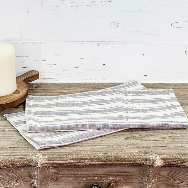 Market Place Gray Ticking Stripe Tablemat Set of 2 14Lx14W