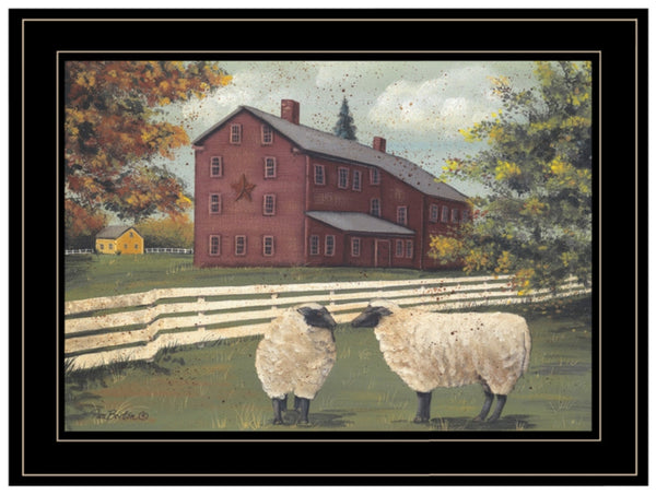 "Hancock Sheep" By Pam Britton, Framed Print, Black Frame 19x15"