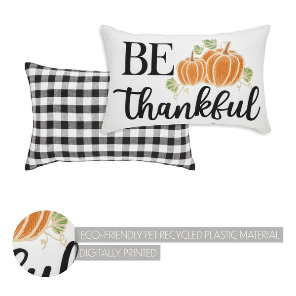 Annie Farmhouse Fall Decor Throw Pillow, Black Check Pumpkin Be Thankful Accent Pillow 14x22