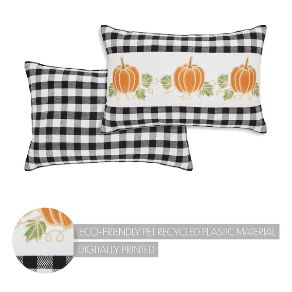 Annie Black Check Farmhouse Fall Harvest Pumpkin Patch Lumbar Throw Pillow 14x22