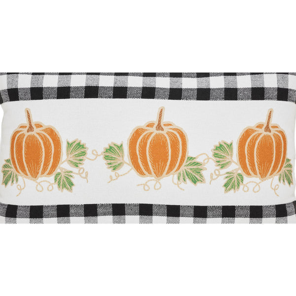 Annie Black Check Farmhouse Fall Harvest Pumpkin Patch Lumbar Throw Pillow 14x22