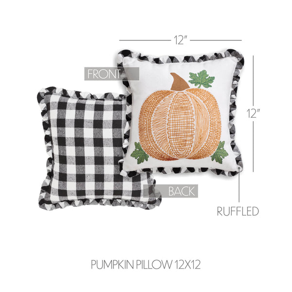 Annie Harvest Farmhouse Black Buffalo Check Pumpkin Throw Pillow 12x12 Inch Decorative Accent