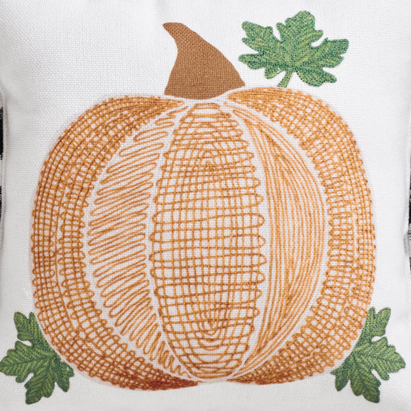 Annie Harvest Farmhouse Black Buffalo Check Pumpkin Throw Pillow 12x12 Inch Decorative Accent