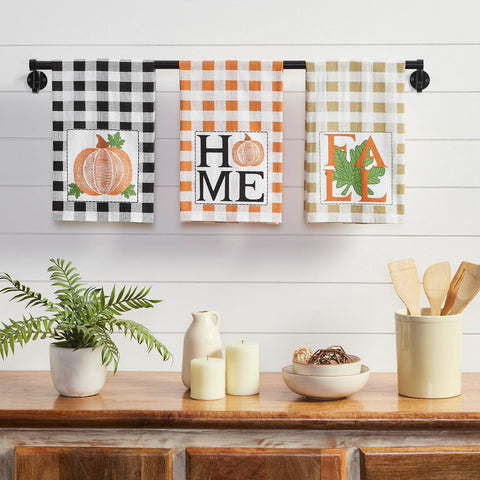 Liven up your kitchen this fall with the perfect blend of fun and functional. The Annie Check Multicolor Harvest Tea Towel set includes three tea towels measuring 19x28 inches each. 