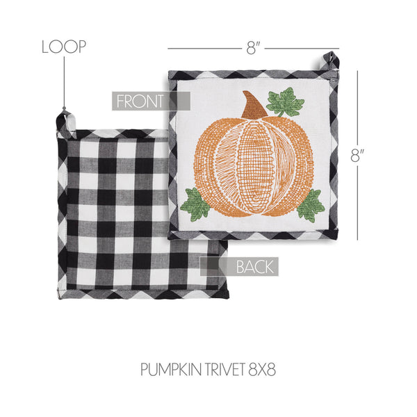 Annie Black & White Buffalo Check Pumpkin Trivet 8x8 inch Farmhouse Fall Kitchen Hot Pad