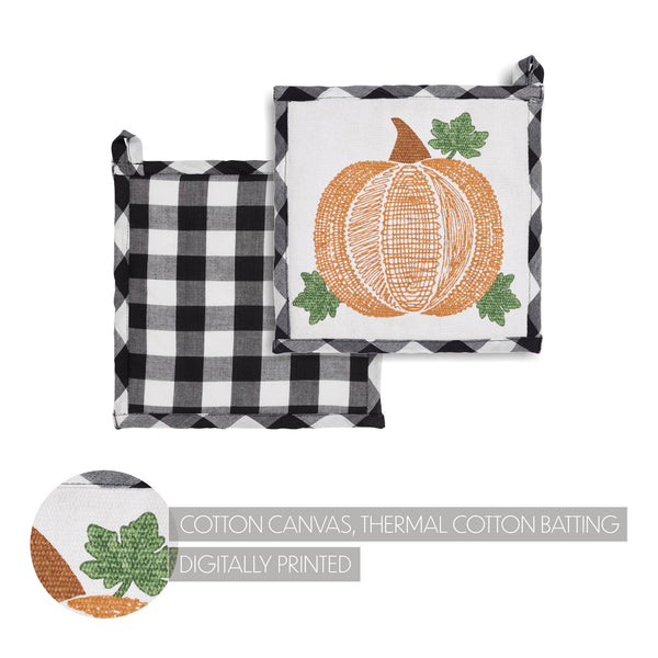 Annie Black & White Buffalo Check Pumpkin Trivet 8x8 inch Farmhouse Fall Kitchen Hot Pad