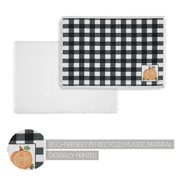 Annie Farmhouse Fall Black Check Pumpkin Placemat Set of 2 Autumn Harvest Table Linens 13x19