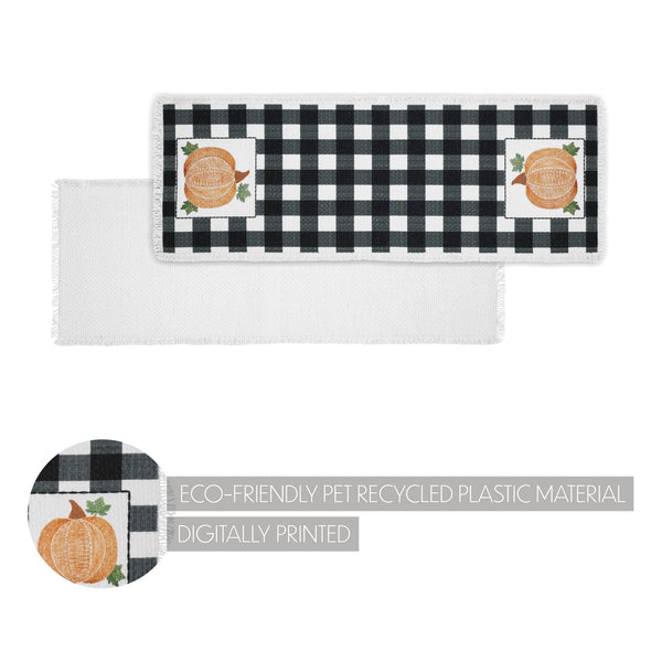Annie Black Check Pumpkin Fall Harvest Farmhouse Table Runner 8x24 Inch Buffalo Plaid