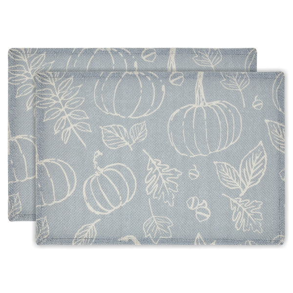 Farmhouse Fall Harvest Grey Cotton Pumpkin Silhouette Placemat Set of 2 (13x19 inch) Autumn Thanksgiving Dining Table Decor