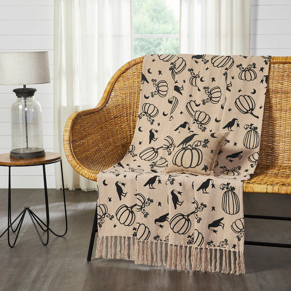 VHC Brands Raven Harvest Farmhouse Black Tan Plaid Woven Cotton Throw Blanket 50x60