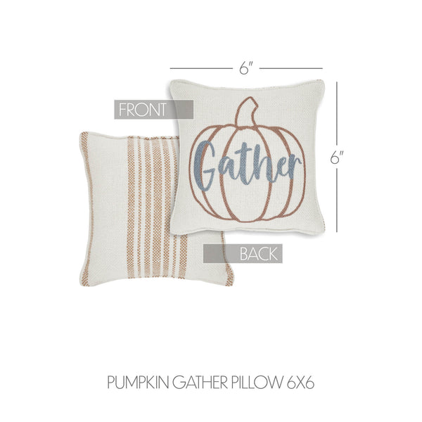 Farmhouse Fall Harvest Pumpkin Gather Decorative Accent Pillow 6x6 Inch