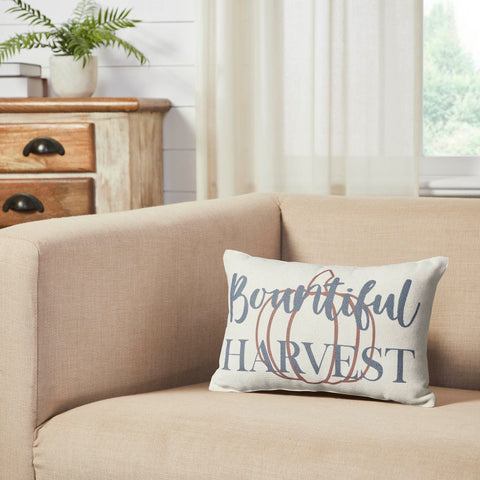 Add a vintage pop of style to your fall living room or entryway decor with a retro design and warm grain sack stripes. The Bountifall Pumpkin Harvest Pillow measures 9.5x14 inches and is constructed with a water-resistant recycled plastic fabric. 