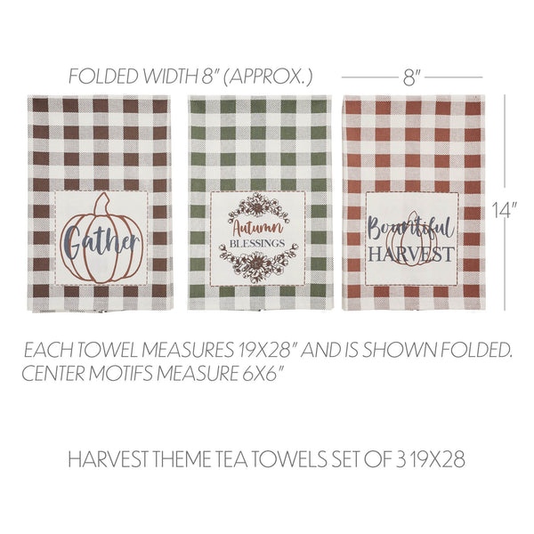 Bountifall Fall Harvest Kitchen Tea Towels Set of 3 (19x28 Inch) Autumn Decorative Dish Towels