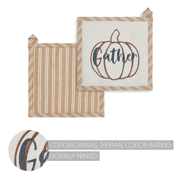 Fall Autumn Pumpkin Gather Trivet Set of 3, 8x8 Inch Hot Pads for Kitchen Countertop & Dining Table Decor, Harvest Themed Home Decor