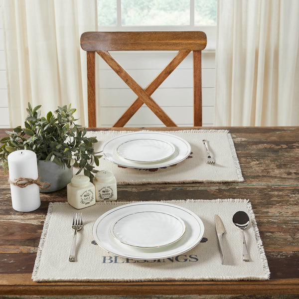VHC Brands Bountifall Autumn Blessings Farmhouse Fall Harvest Cotton Placemat Set of 2, 13x19