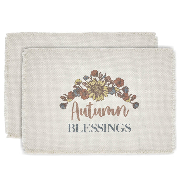 VHC Brands Bountifall Autumn Blessings Farmhouse Fall Harvest Cotton Placemat Set of 2, 13x19