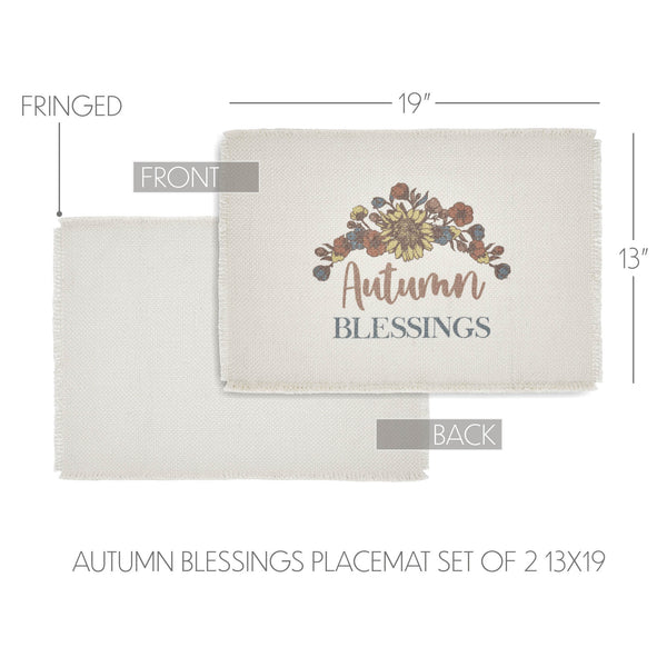 VHC Brands Bountifall Autumn Blessings Farmhouse Fall Harvest Cotton Placemat Set of 2, 13x19