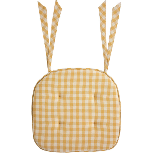 Golden Honey Yellow Check Farmhouse Vintage Chair Pad 15.5x17 - VHC Brands