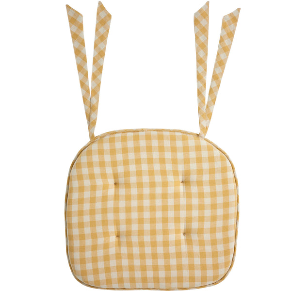 Golden Honey Yellow Check Farmhouse Vintage Chair Pad 15.5x17 - VHC Brands