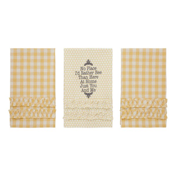 Buzzy Bees Ruffled Tea Towel Set of 3 19x28