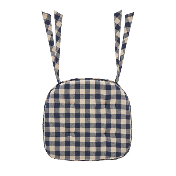 My Country Navy Natural Check Farmhouse Country Chair Pad 15.5x17 - VHC Brands