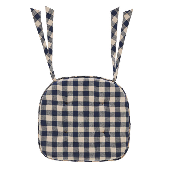 My Country Navy Natural Check Farmhouse Country Chair Pad 15.5x17 - VHC Brands