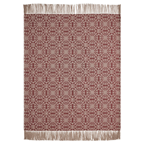 Custom House Burgundy Tan Jacquard Woven Throw 50x60