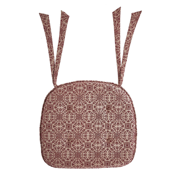 Custom House Burgundy Tan Jacquard Prim Country Chair Pad 15.5x17 - VHC Brands