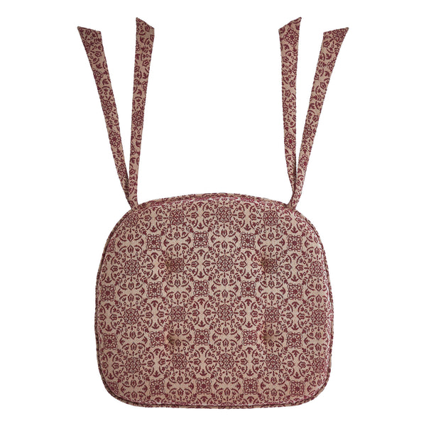 Custom House Burgundy Tan Jacquard Prim Country Chair Pad 15.5x17 - VHC Brands