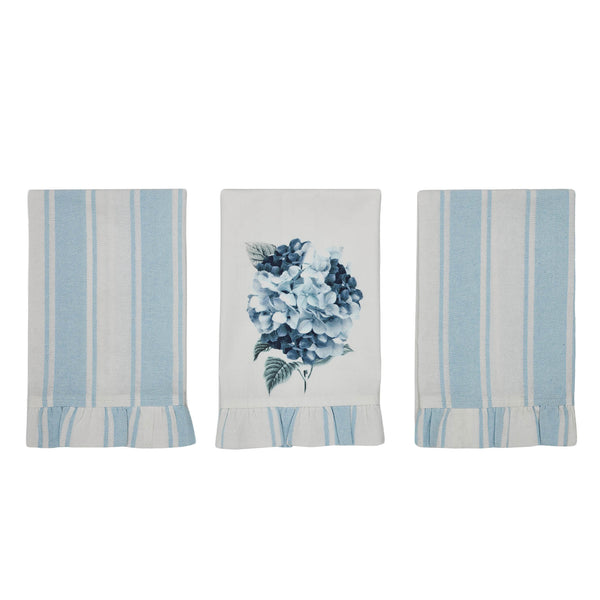 Finders Keepers Hydrangea Ruffled Tea Towel Set of 3 19x28