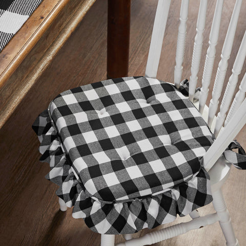 Annie Black White Ruffled Check Farmhouse Country Chair Pad 15.5x17 - VHC Brands