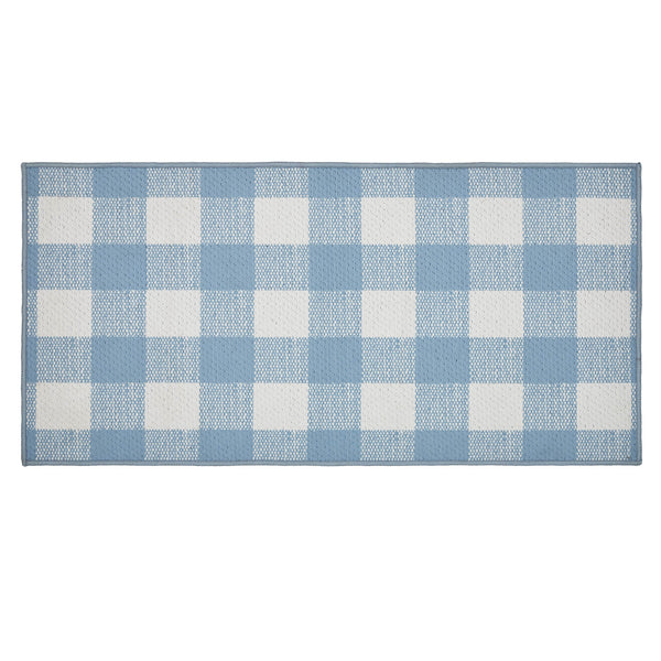 Annie Buffalo Check Blue Polyester Rug Rect 17x36