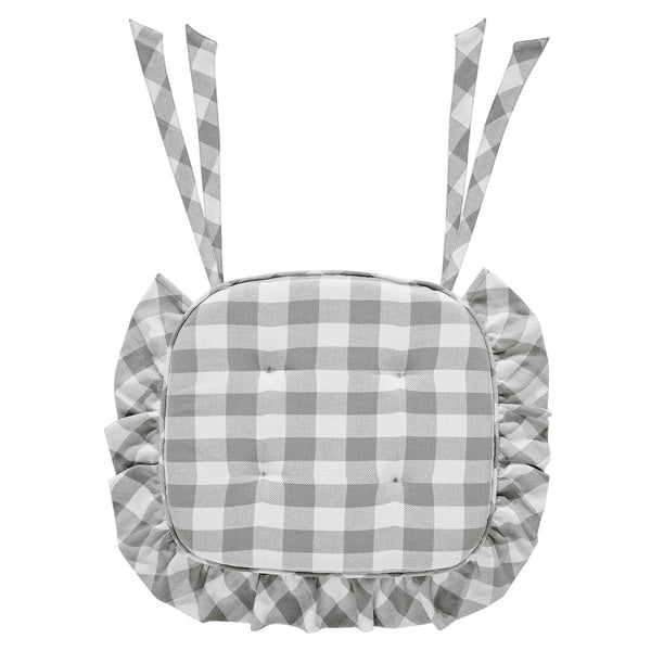 Annie Grey White Ruffled Check Farmhouse Country Chair Pad 15.5x17 - VHC Brands