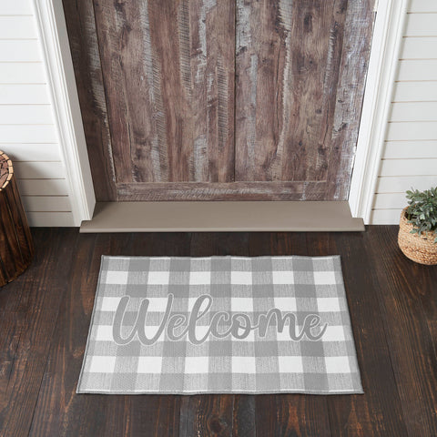 Annie Buffalo Check Grey Welcome Polyester Rug Rect 24x36